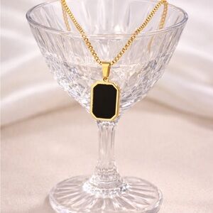 Gold Black Inlay Pendant Necklace | PVD Stainless Steel | Adjustable 16–18”